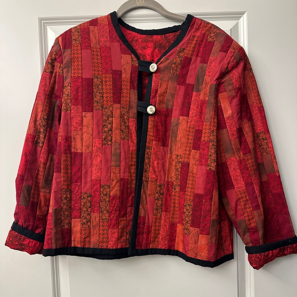 90s Red Patchwork Reversible Quilted Jacket - image 1
